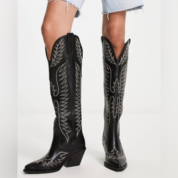 ASOS Chester Contrast Stitch Western Knee Boot - WIDE Fit - Picture 2 of 8